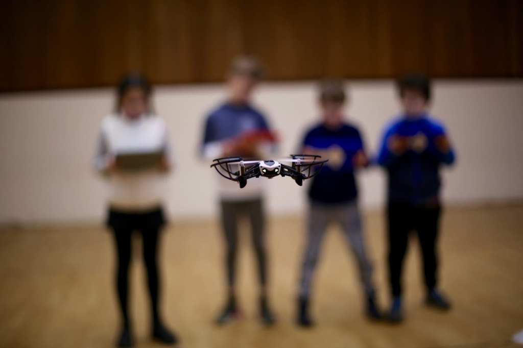 Hampstead campus enjoy playing with a drone